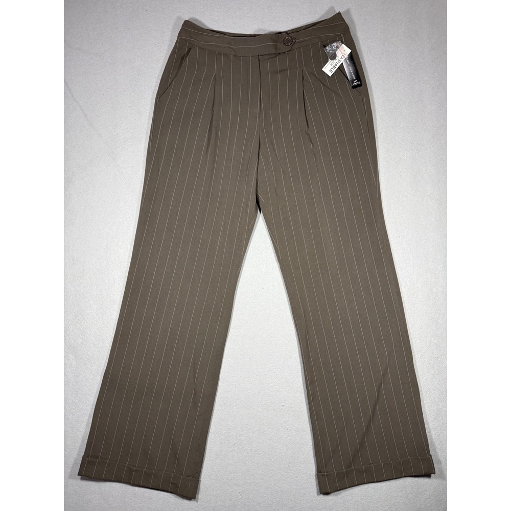 Preppy Larry Levine Pinstripe Trousers Brown Olive Cuffed Dress Pants NWT 8